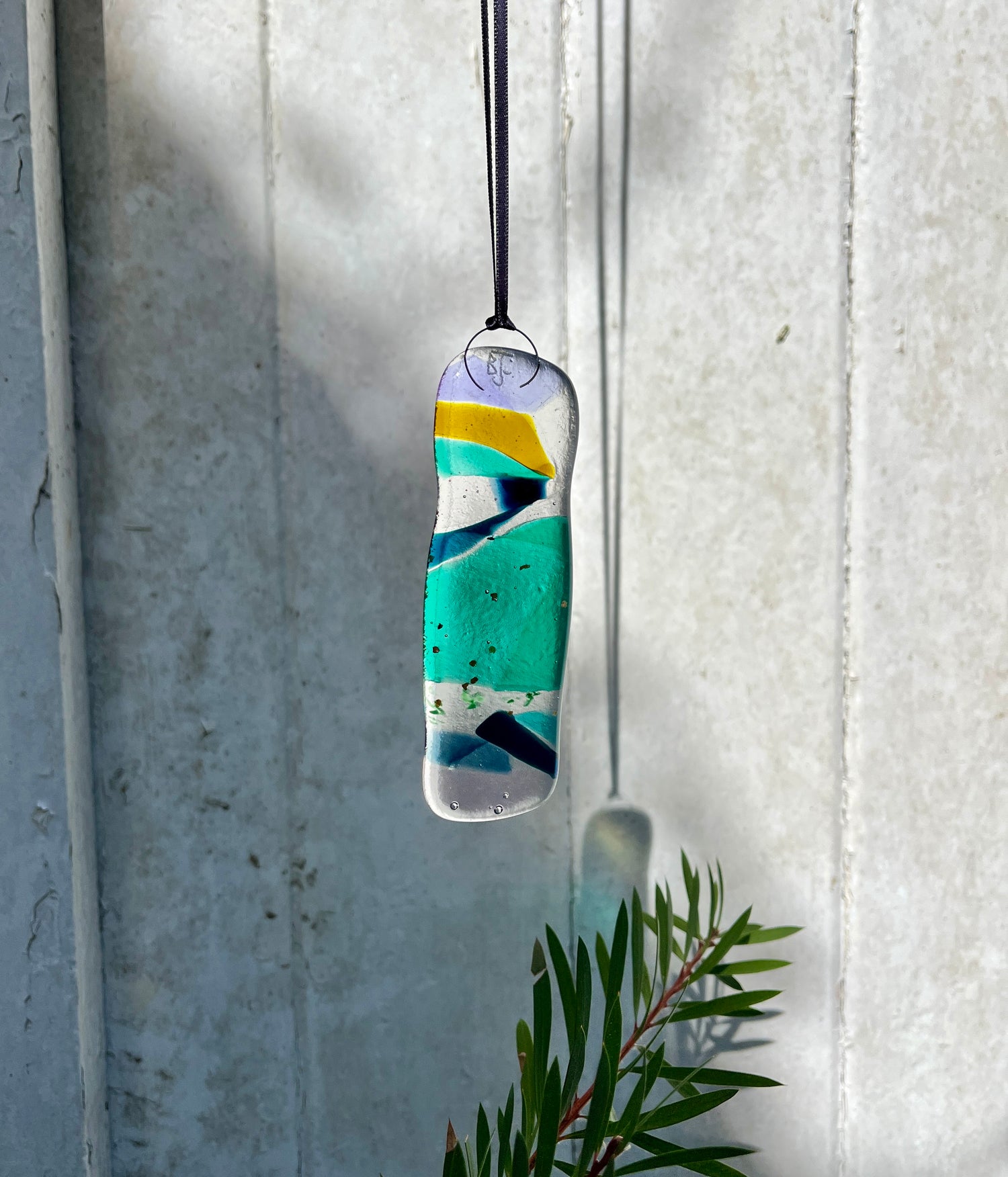 Decorative glass Bryony Lane hanging pendant with colourful design