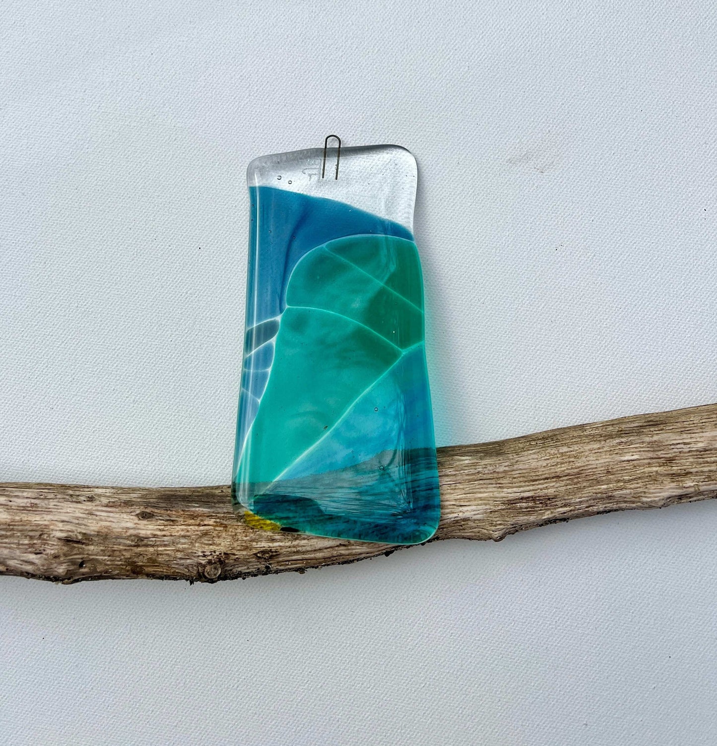 kilned glass pendant by bryony lane in greens 