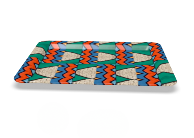 Colourful geometric Bryony Lane patterned tray on a white background
