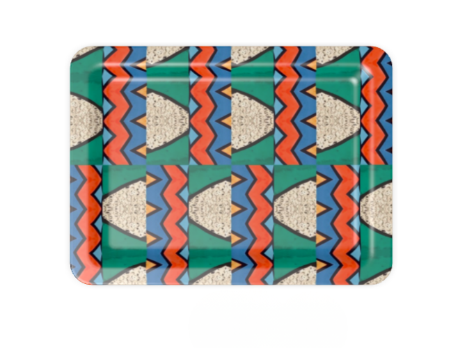 Colourful geometric Bryony Lane patterned tray on a white background